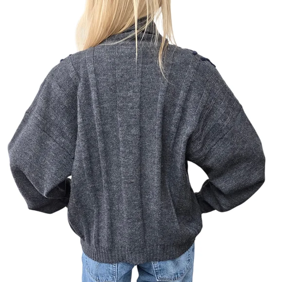 The Villager 1X Vintage 80s Wool Cardigan Shawl Collar Shoulder Pads Oversize - Picture 4 of 9